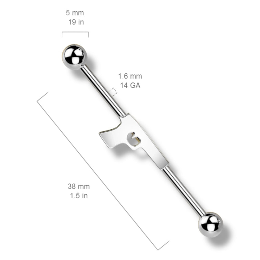 Surgical Steel 14 Gauge Industrial Barbell with Gun - photo 2