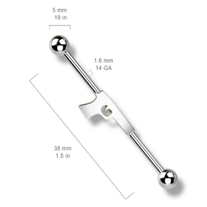 Surgical Steel 14 Gauge Industrial Barbell with Gun - photo 2