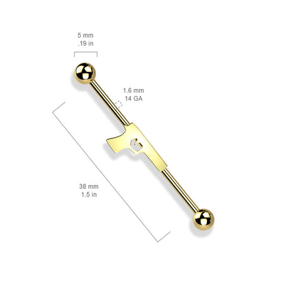 Surgical Steel 14 Gauge Industrial Barbell with PVD Gun - photo 2