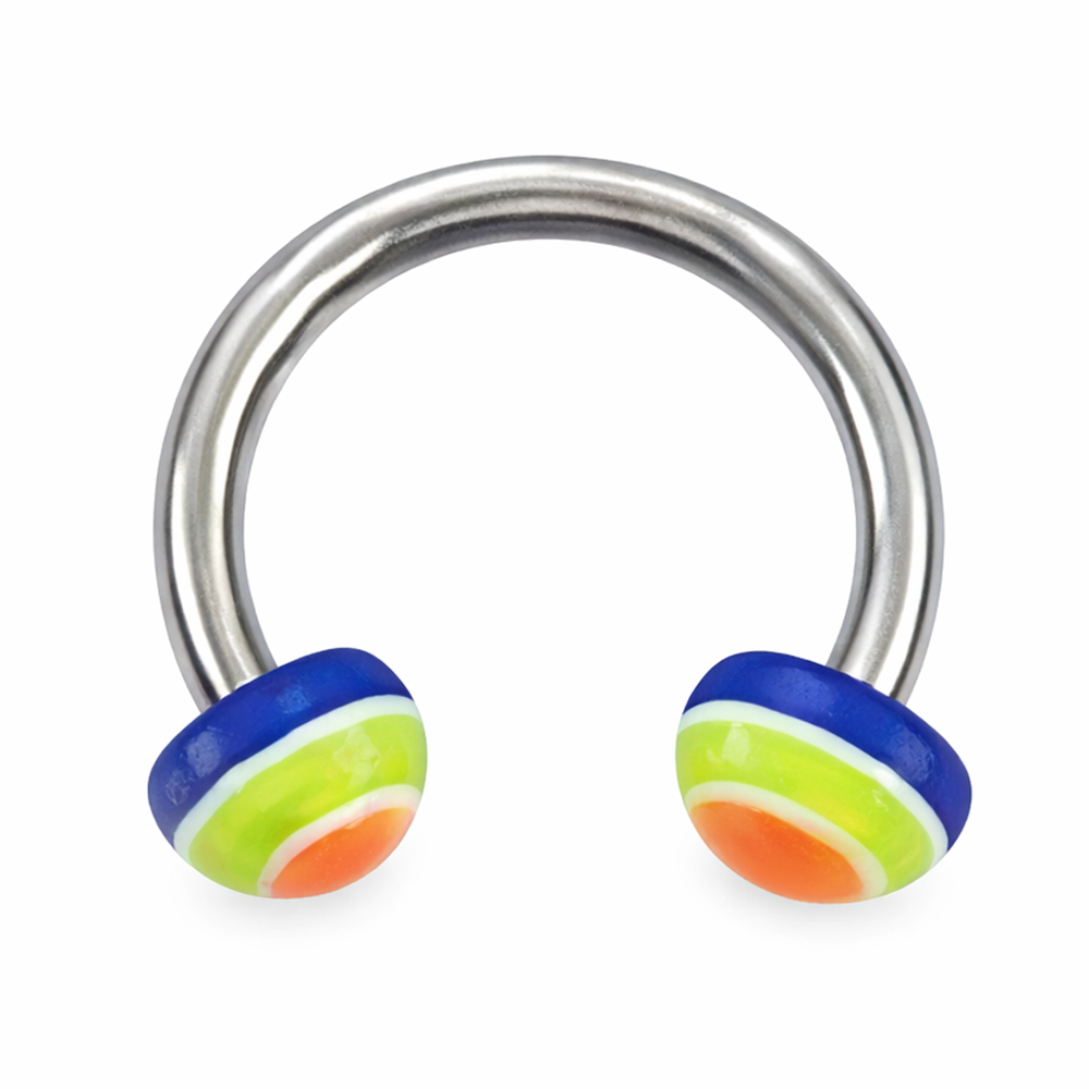 Surgical Steel 14 Gauge Horseshoe Circular Barbell with UV Half Ball