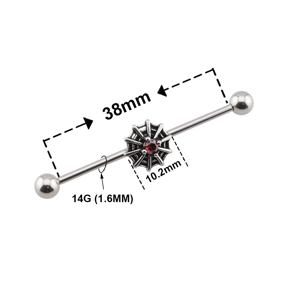 Surgical Steel 14 Gauge Industrial Barbell with Halloween Spider Web