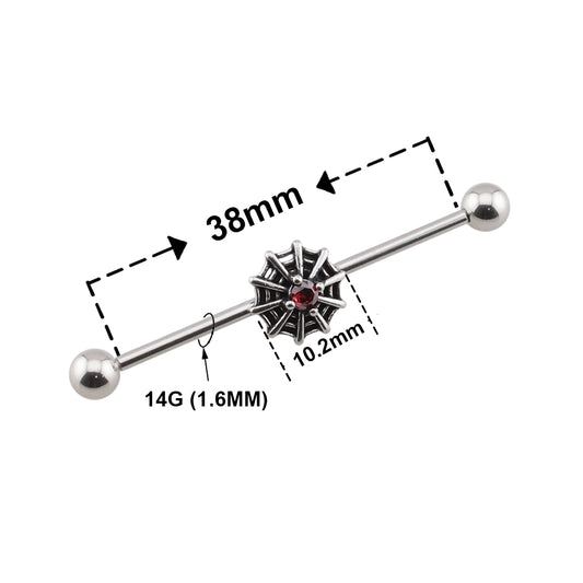 Surgical Steel 14 Gauge Industrial Barbell with Halloween Spider Web