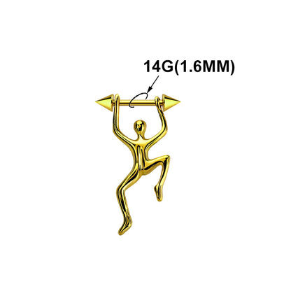 Surgical Steel 14 Gauge Nipple Barbell with Gold Climbing Figure - Pair