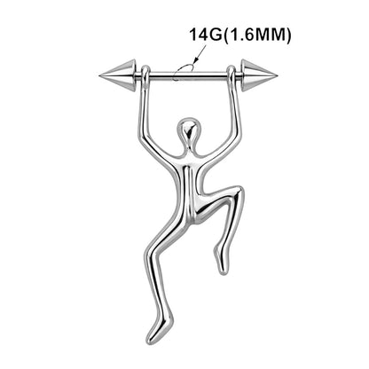 Surgical Steel 14 Gauge Nipple Barbell Spike With Climbing Figure - Pair