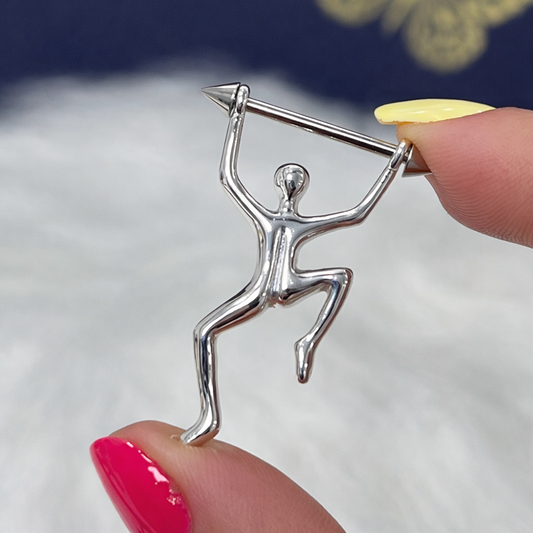 Surgical Steel 14 Gauge Nipple Barbell Spike With Climbing Figure - Pair