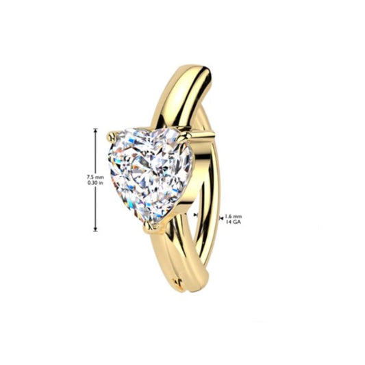 Surgical Steel 14 Gauge Hinged Belly Button Ring with CZ Heart