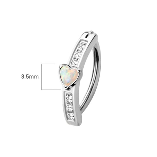 Surgical Steel 14 Gauge Hinged Belly Button Ring CZ Heart with Opal