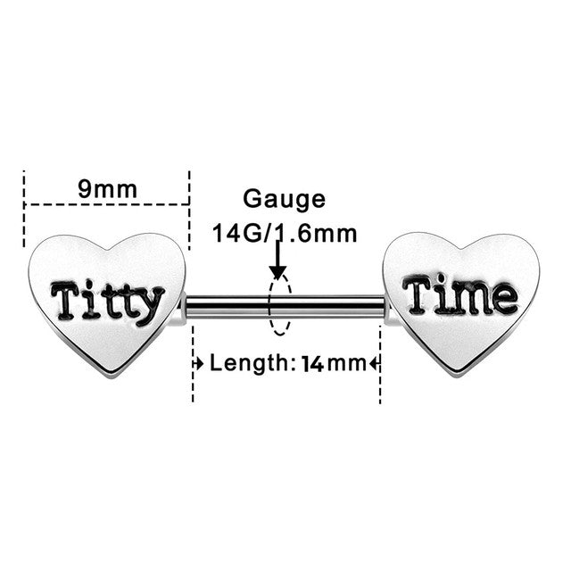 Surgical Steel 14 Gauge Nipple Barbells with Sexy Letter Heart - Pair - photo 2
