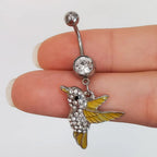 Surgical Steel 14 Gauge Humming Bird Dangle Belly Button Ring