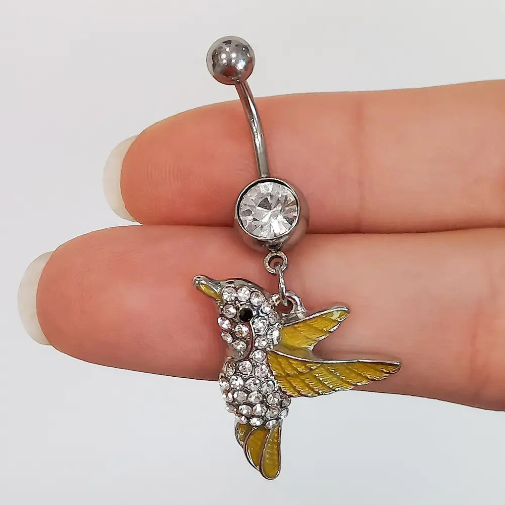 Surgical Steel 14 Gauge Humming Bird Dangle Belly Button Ring