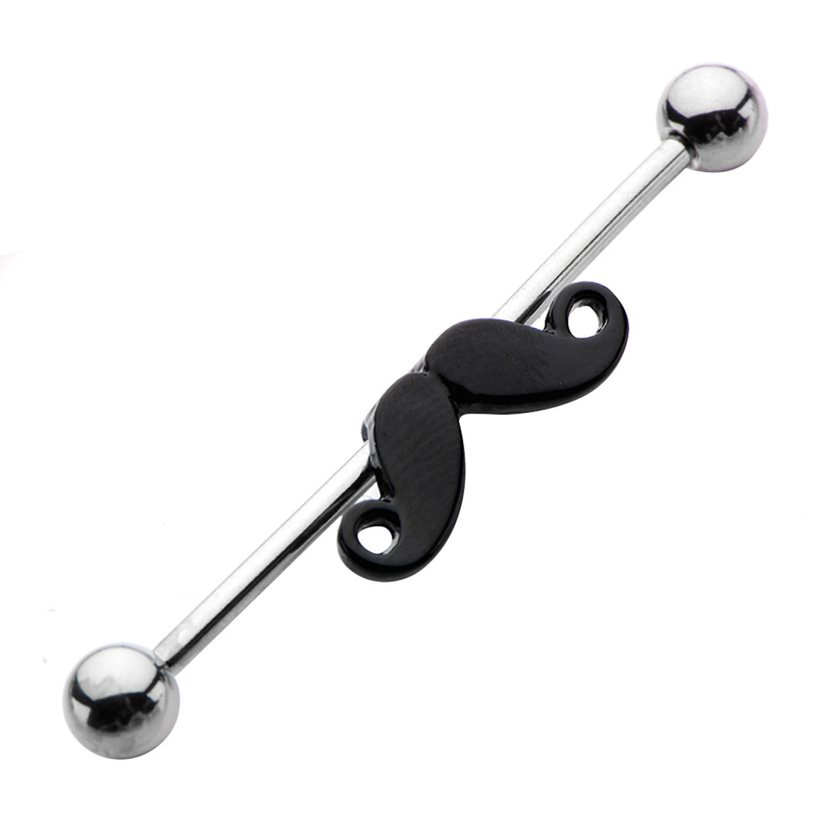 Surgical Steel Straight Industrial Barbell Ring 14 Gauge with Mustache - Kruelty - Photo 2