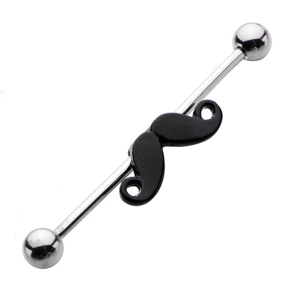 Surgical Steel Straight Industrial Barbell Ring 14 Gauge With Mustache