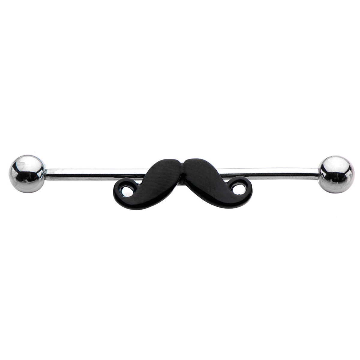 Surgical Steel Straight Industrial Barbell Ring 14 Gauge with Mustache - Kruelty
