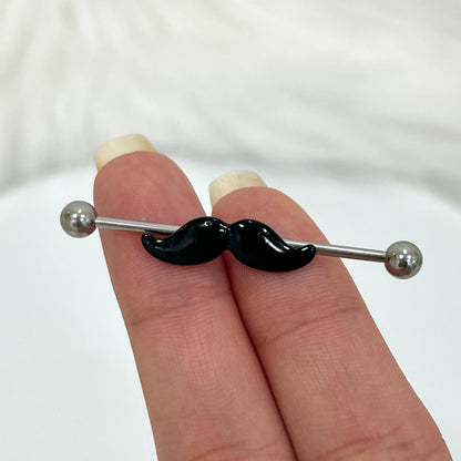 Surgical Steel 14 Gauge Industrial Barbell with Black Mustache - photo 3