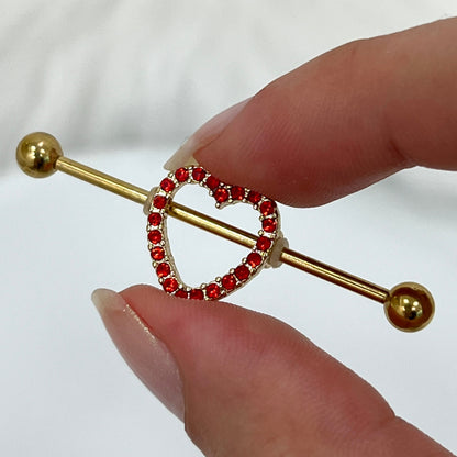 Surgical Steel 14 Gauge Industrial Barbell with PVD Gold Red CZ Heart - photo 4