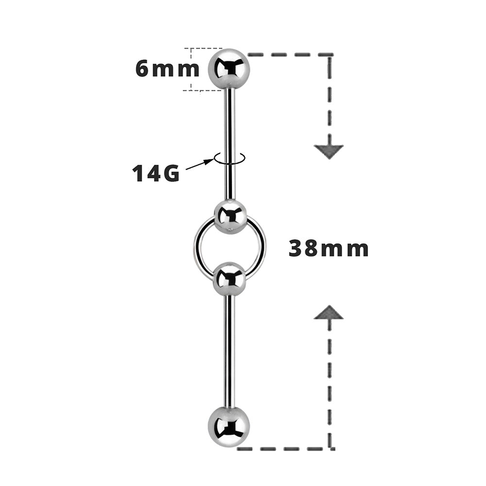 Surgical Steel 14 Gauge Connected Ring Industrial Barbell - photo 2