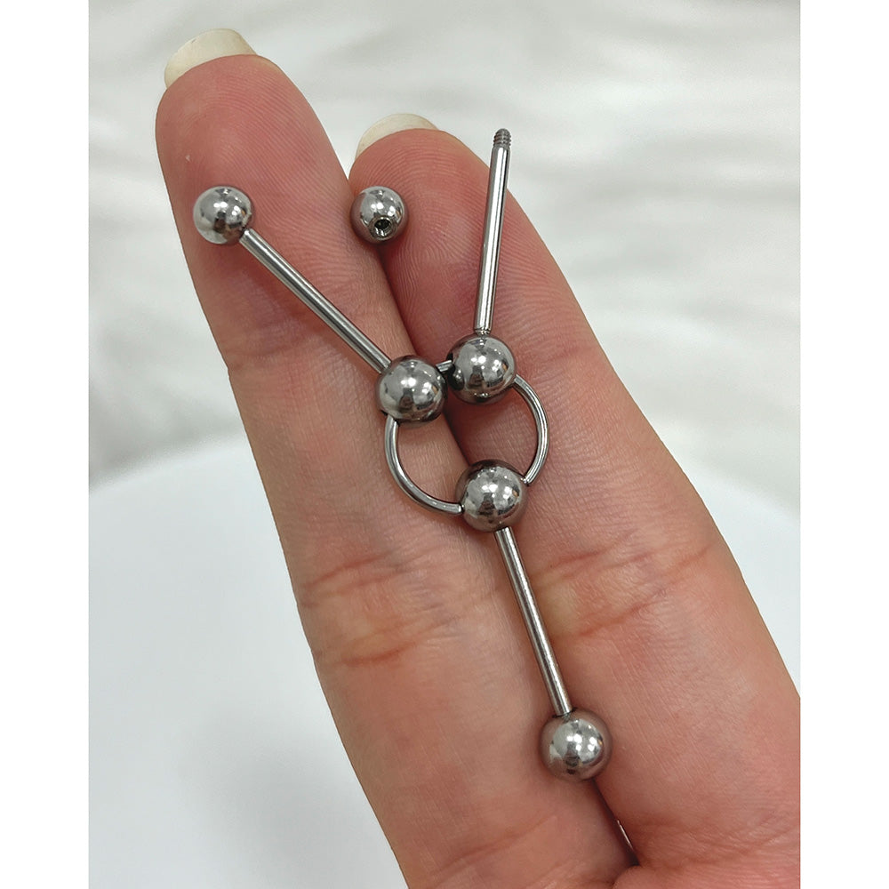 Surgical Steel Triple Way Pierced Industrial Barbell 14G 12mm to 18mm - photo 4