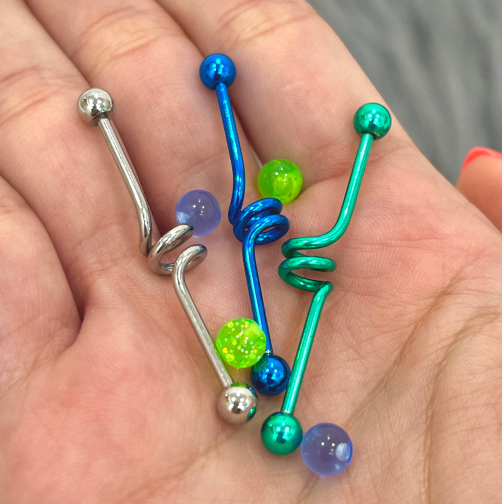 Surgical Steel Spiral Industrial Barbells 14 Gauge 36mm - 3 Pack