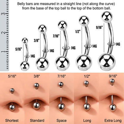 Titanium Belly Ring 14G 8mm to 14mm with Solid Curved Bar - photo 2