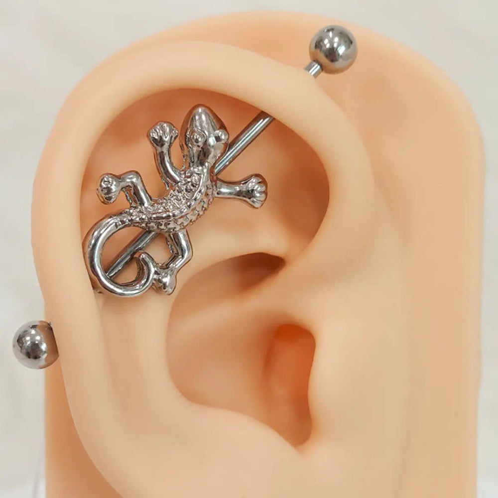 Surgical Steel 14 Gauge Industrial Barbell with Lizard - photo 3