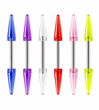 Surgical Steel & Acrylic 14G Straight Barbells Spike Ends - 6 Pack