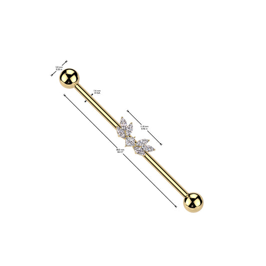 Surgical Steel 14 Gauge Industrial Barbell with CZ Marquise Wings