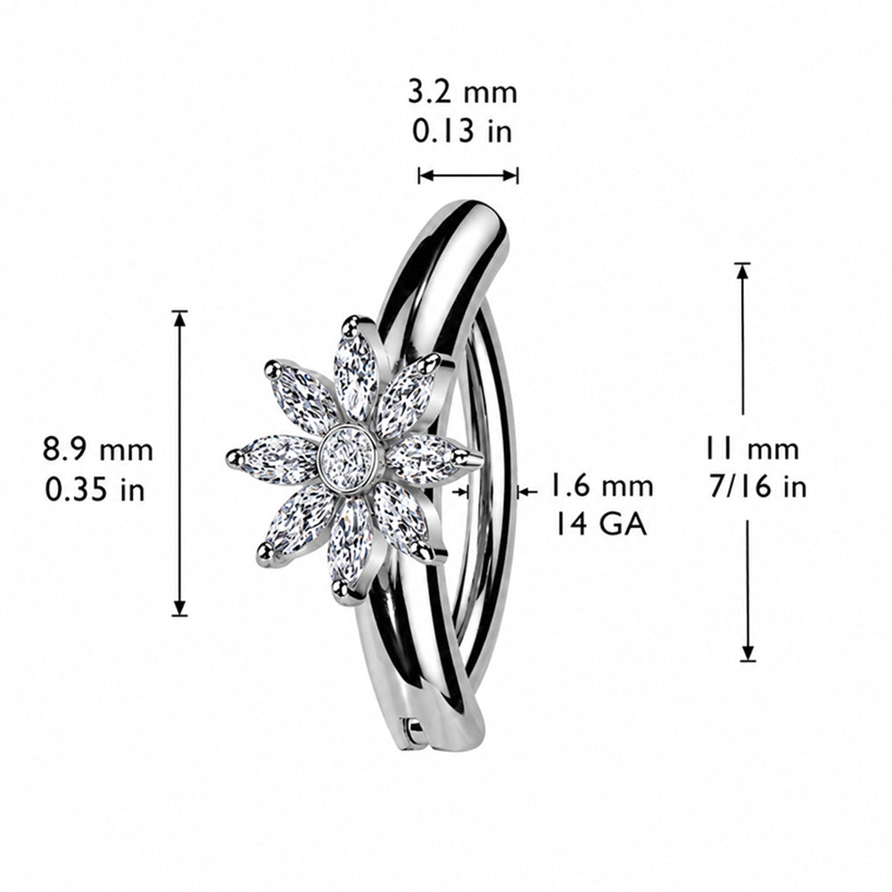 Surgical Steel 14 Gauge Hinged Belly Button Ring CZ Flower Marquise