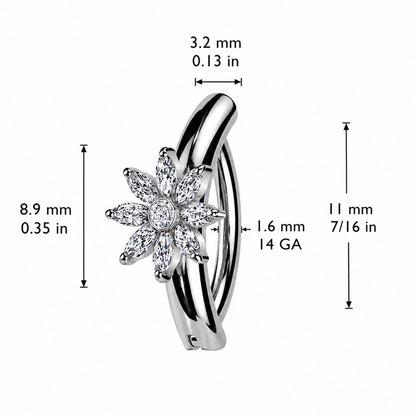 Surgical Steel 14 Gauge Hinged Belly Button Ring CZ Flower Marquise