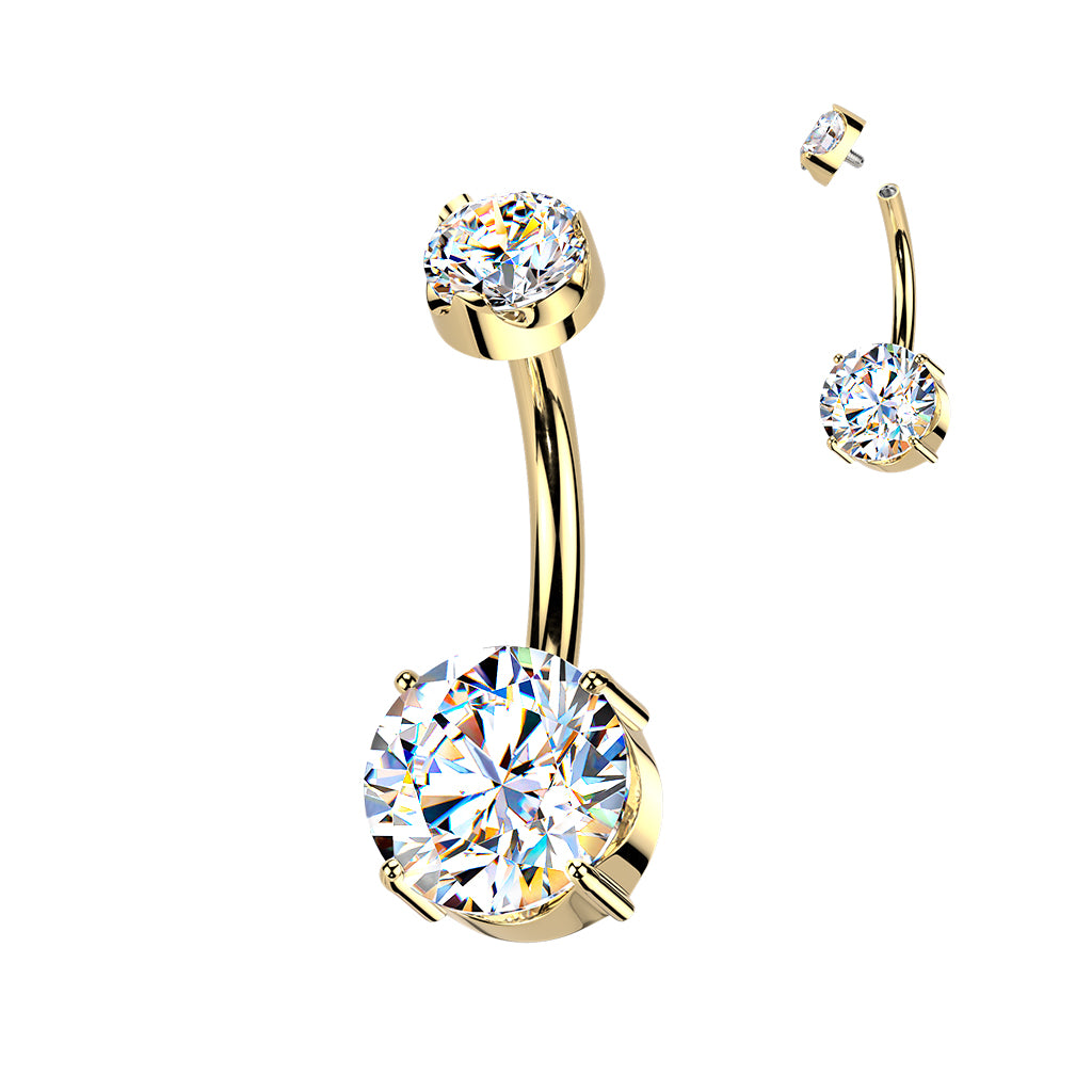Titanium Belly Ring 14G 10mm with Gold Plated Moissanite - photo 4