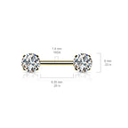 Surgical Steel 14 Gauge Threadless Nipple Barbell with Prong CZ - Pair - photo 2