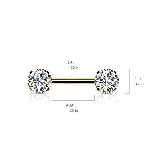 Surgical Steel 14 Gauge Threadless Nipple Barbell with Prong CZ - Pair - photo 2