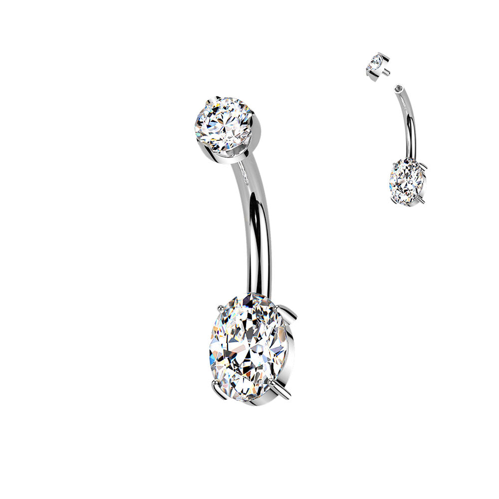 Gold Plated Titanium 14 Gauge Oval CZ Belly Button Ring 10mm