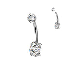 Gold Plated Titanium 14 Gauge Oval CZ Belly Button Ring 10mm