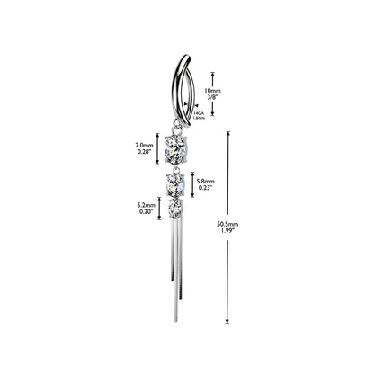 Surgical Steel 14 Gauge Hinged Belly  Ring with Chain Dangling CZ