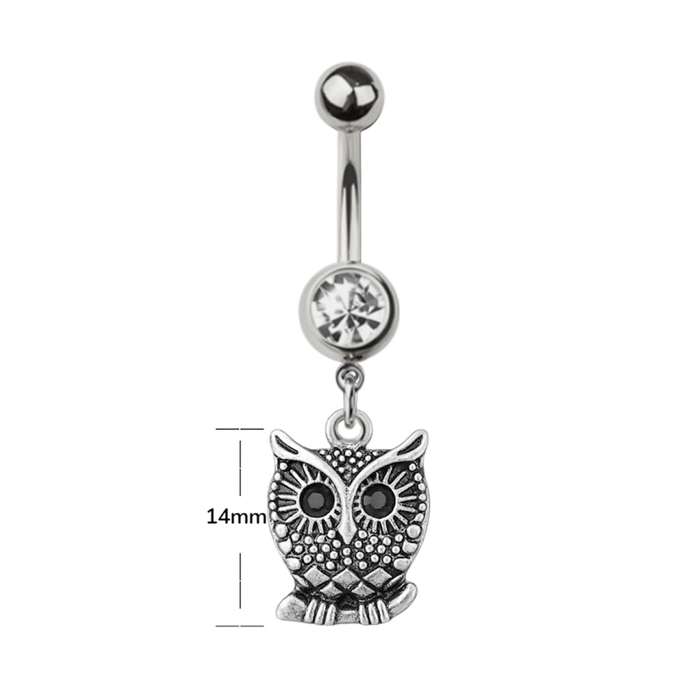 Surgical Steel Belly Ring 14G 11mm with Dangle Owl & Black CZ - photo 2