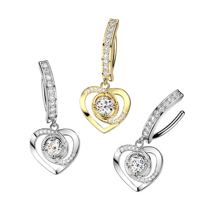 Surgical Steel 14 Gauge Hinged Belly  Ring with Heart Paved CZ Dangle