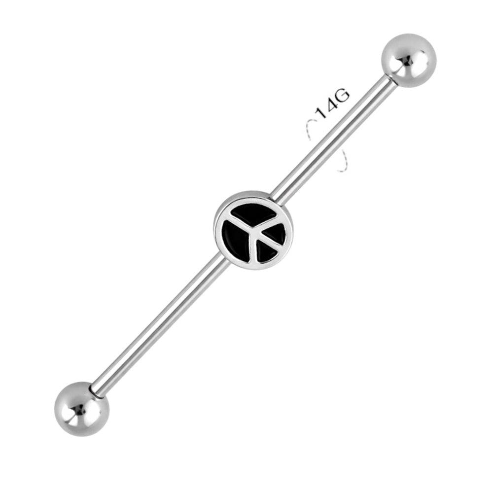 Surgical Steel 14 Gauge Industrial Barbell with Peace Sign - photo 3