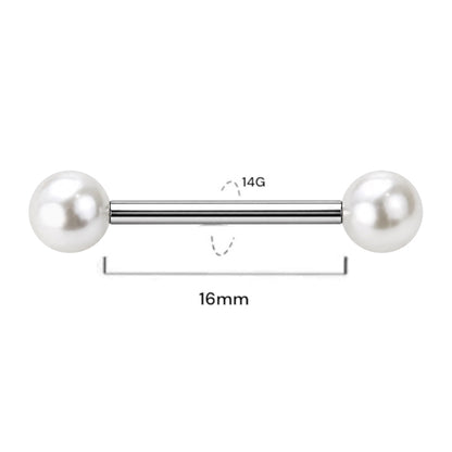 Surgical Steel 14 Gauge Straight Barbell with Acrylic Pearl Ball