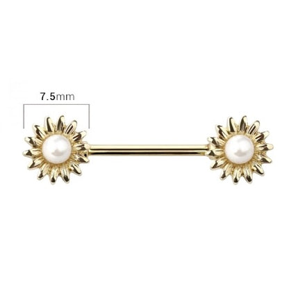 Surgical Steel Gold Nipple Barbell 14G with Sunflower Pearl - Pair - photo 2
