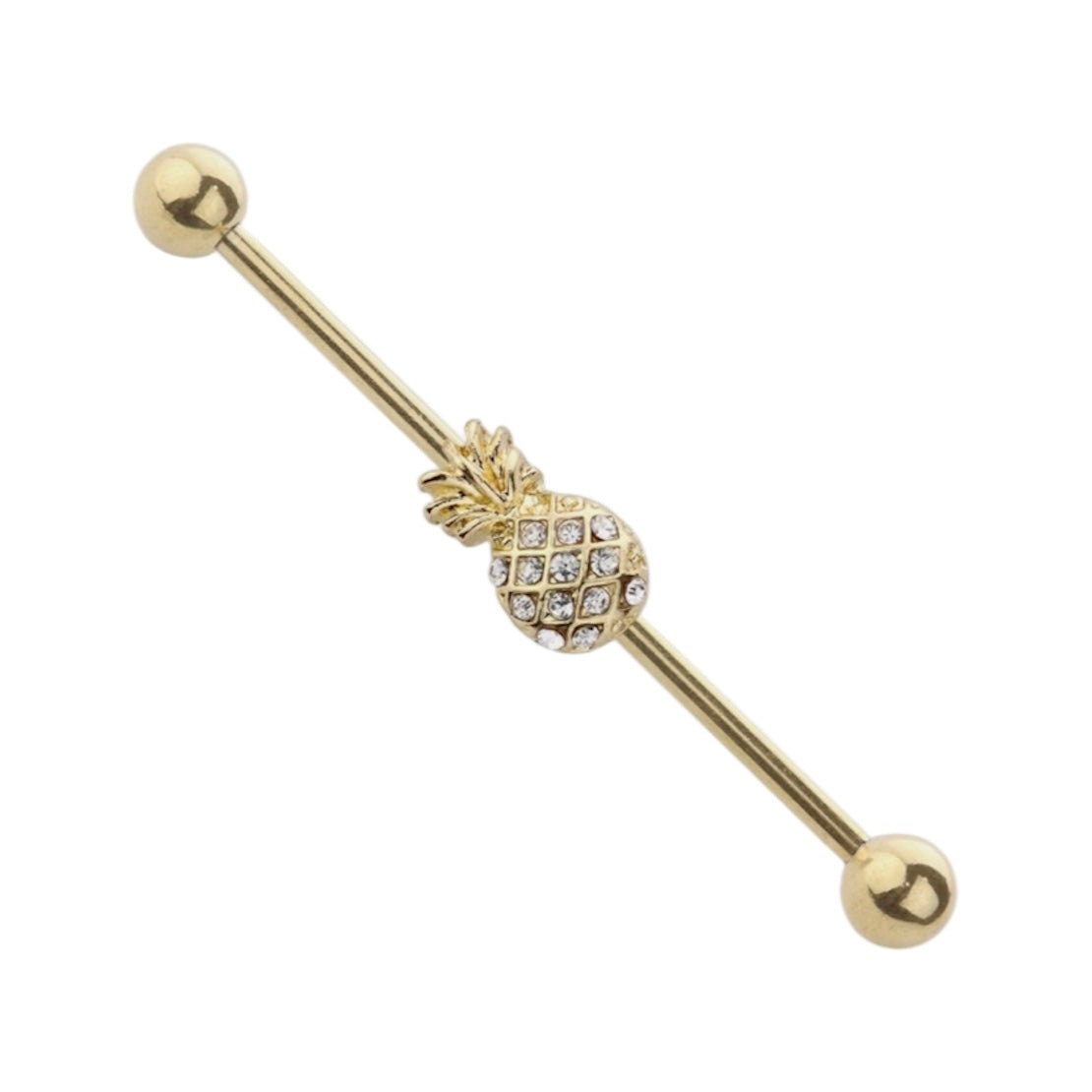 Gold Surgical Steel 14 Gauge Industrial Barbell with Pineapple