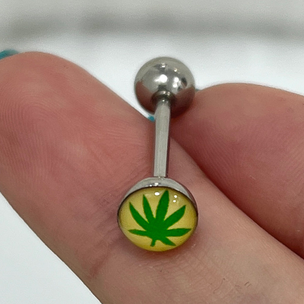 Surgical Steel 14 Gauge 5/8 Inch Tongue Barbell with Pot Leaf Logo - photo 4