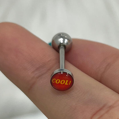 Surgical Steel 14 Gauge Tongue Barbell with Cool! Logo Top - photo 4