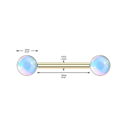 Surgical Steel Push-In Nipple Barbell 14G 14mm Iridescent Ball - Pair - photo 2