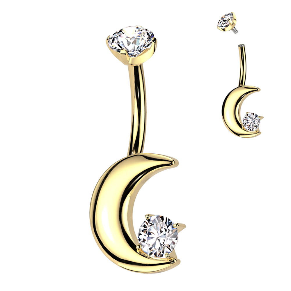 Titanium Crescent Moon Belly Ring 14G 10mm with 5mm CZ - photo 3
