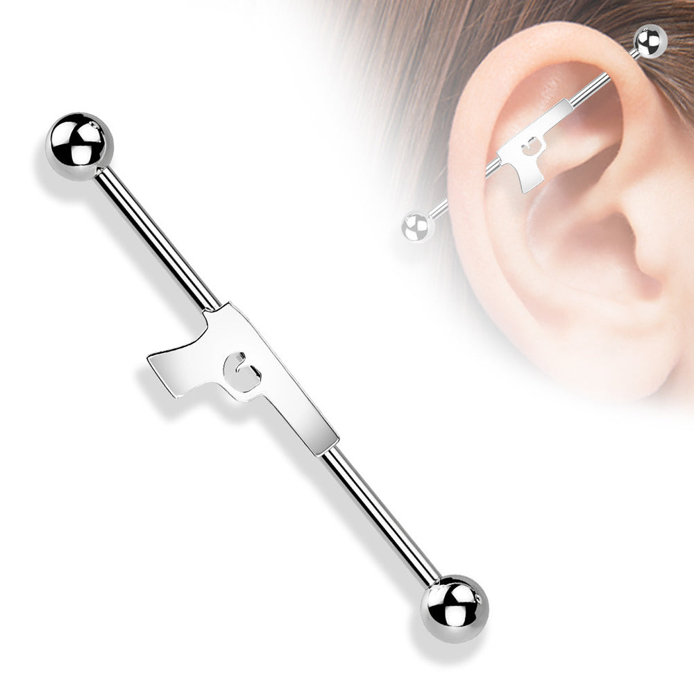 Surgical Steel 14 Gauge Industrial Barbell with Gun - photo 3