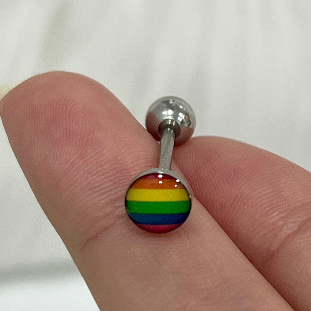 Surgical Steel 14 Gauge Tongue Barbell with Rainbow Pride Flag - photo 4