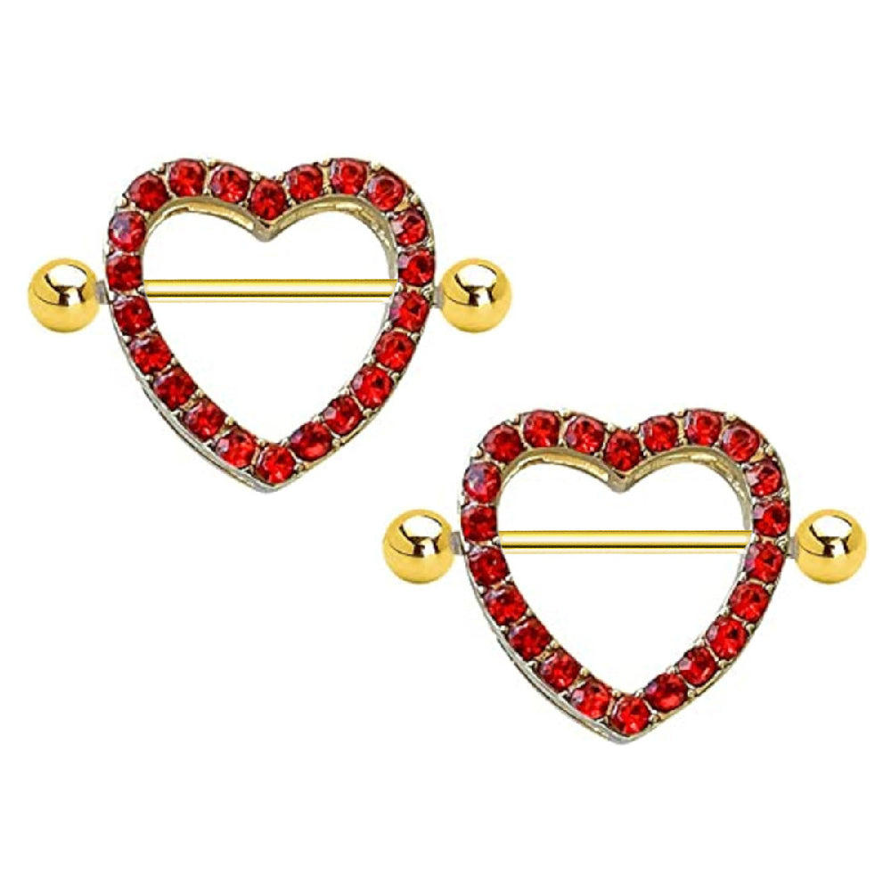 Surgical Steel Nipple Shield Ring 14G with Paved Red CZ Heart - Pair - photo 6