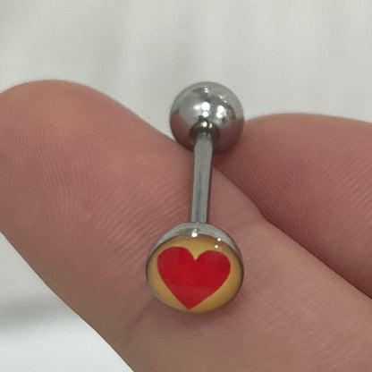 Surgical Steel 14 Gauge Tongue Barbell with Red Heart Logo - photo 4
