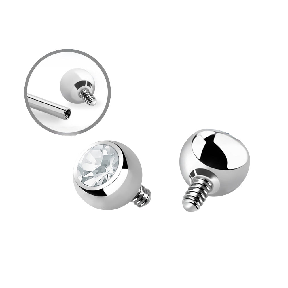 Titanium internally threaded 14 Gauge CZ ball tops