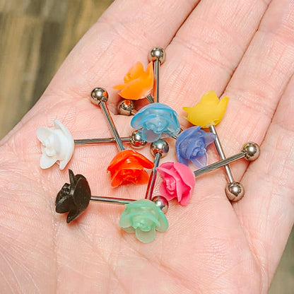 Surgical Steel 14 Gauge Tongue Barbell with Rose French Tickler - photo 2